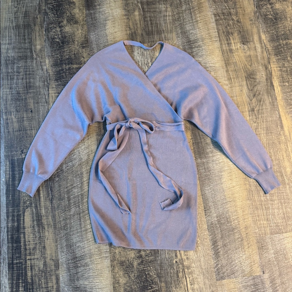 Tan Color Long Sleeve Sweater Dress